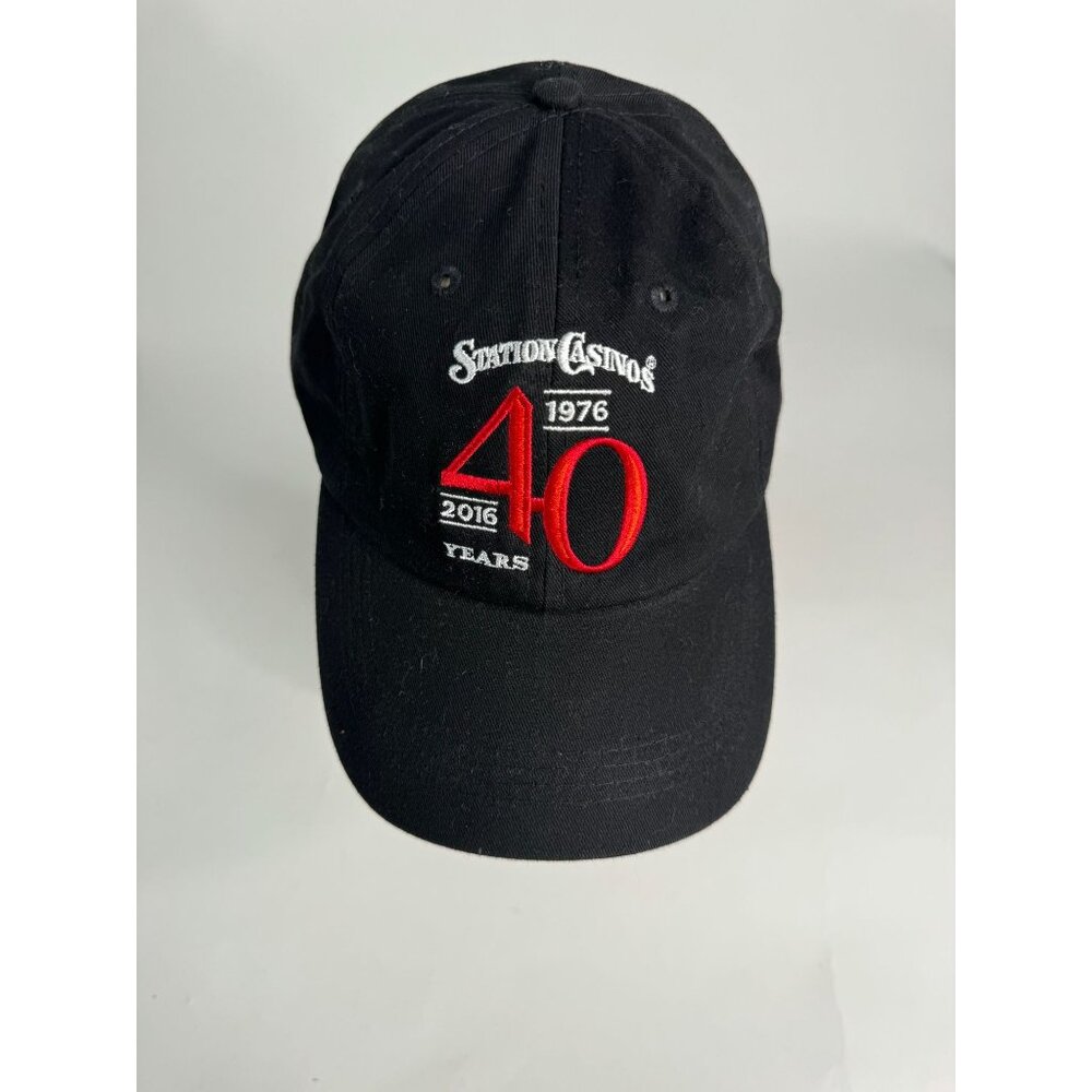 Station Casinos 40 Years Anniversary Hat 1976-2016  Black & Red Embroidered Cott